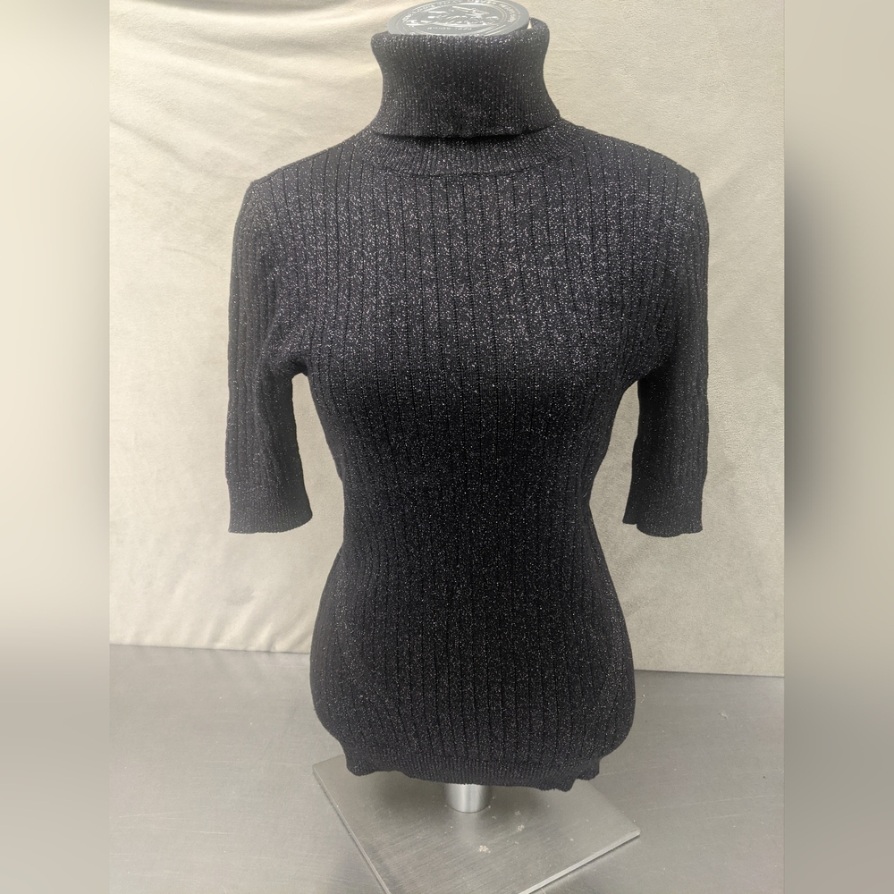 Liz Claiborne Black Sparkle Ribbed Turtleneck Sweater S But Would Fit M